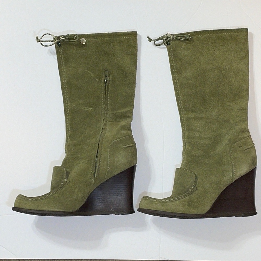 BCBGirls Green Suede Wedge Boots Size 7